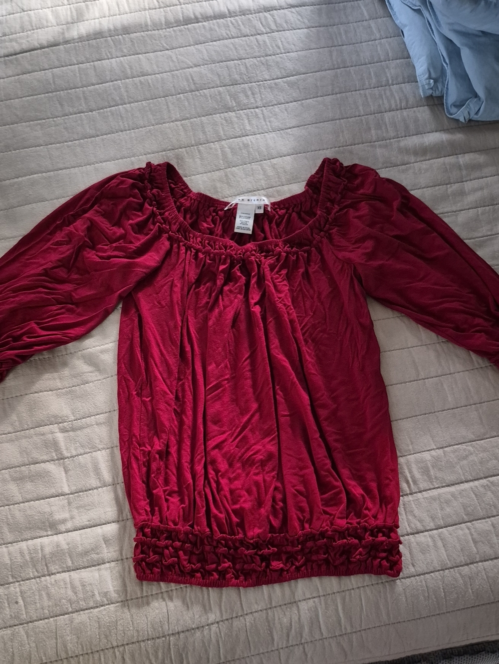 Max Studio Burgundy Off-Shoulder Peasant Blouse